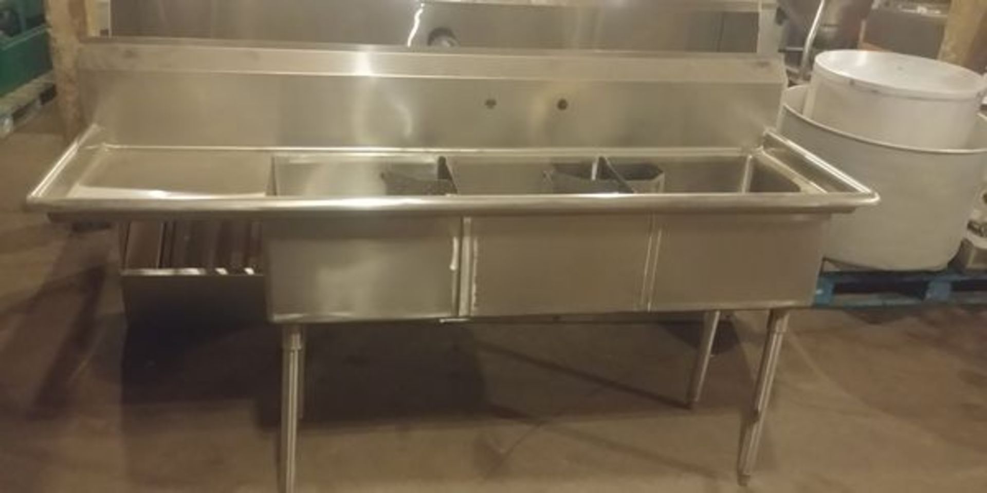 75" - 3 Compartment Stainless Steel Sink with Left Hand Run-off