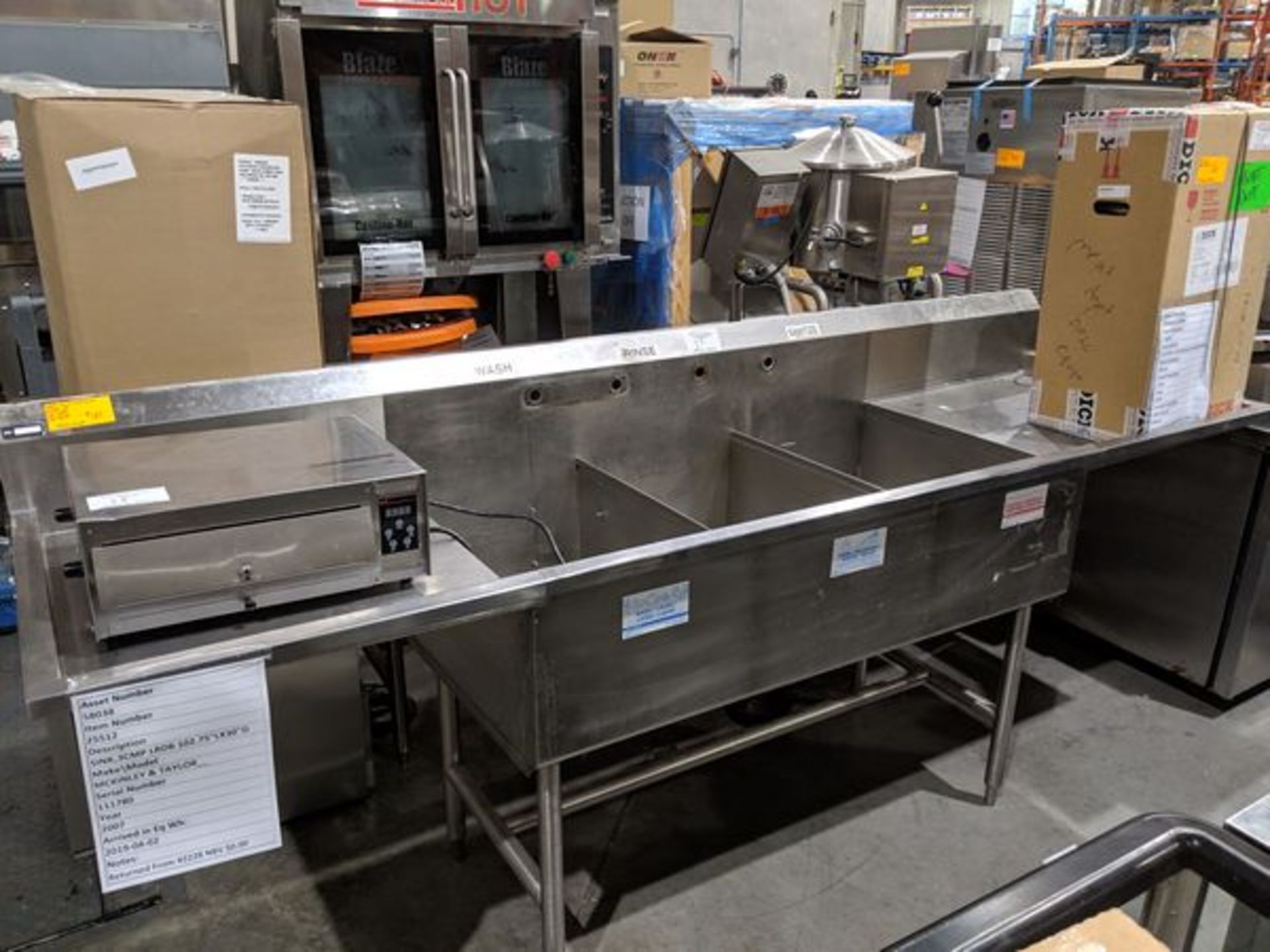 3 Compartment Stainless Steel Sink with 2 Run-offs - Custom Built - Approx Cost New $3400.00