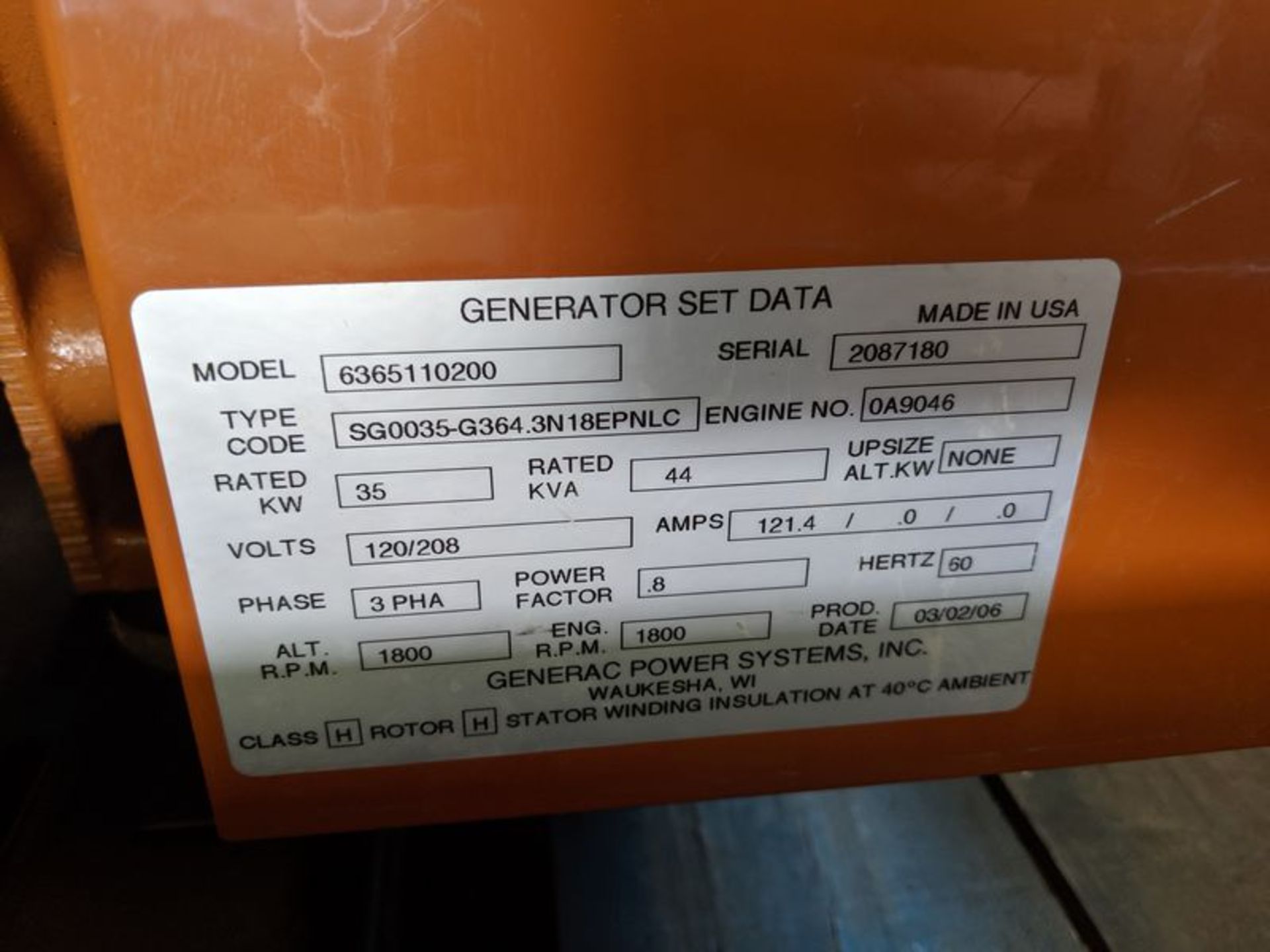 Generac Power Systems Generator Model 6365110200 - Image 3 of 3