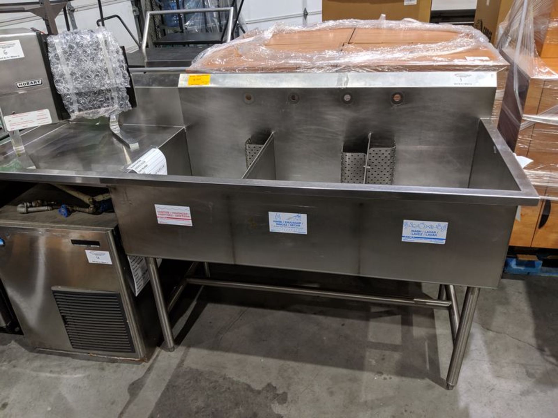 Approx. 78" - 3 Well Stainless Steel Sink with Left Hand Run Off