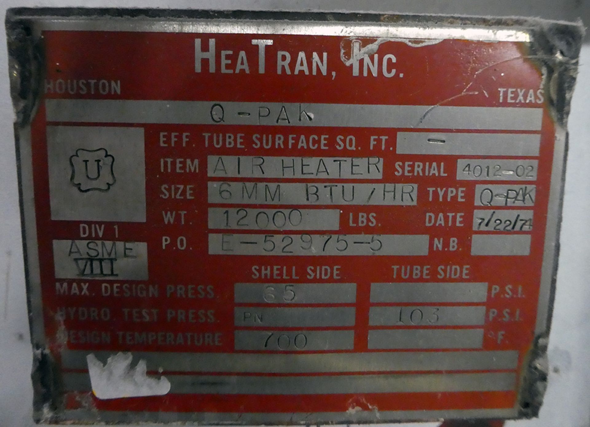 HeaTran Q-Pak 6 Million BTU/HR Gas-Fired Air Heater - Image 4 of 6