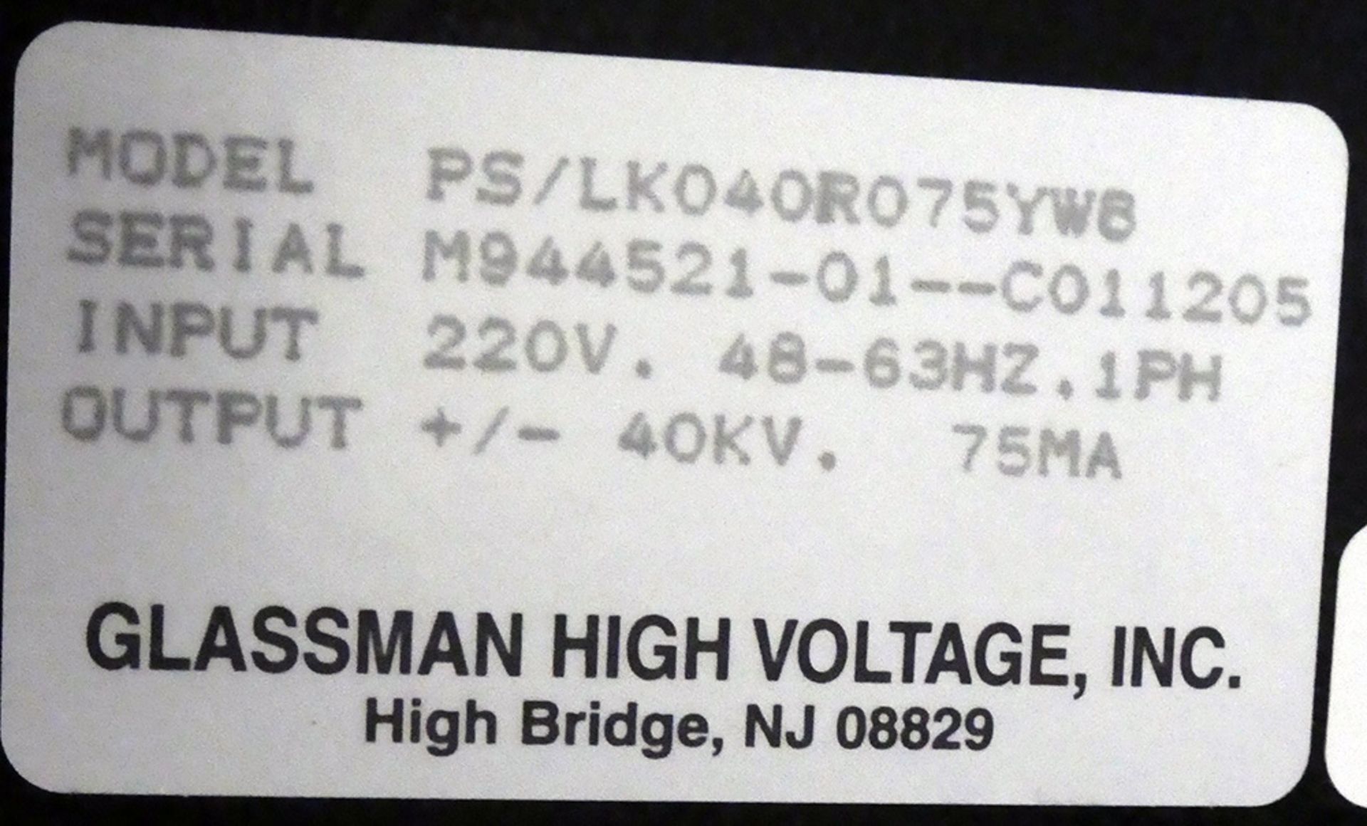 Glassman High Voltage Series LK Model PS/LK040N075YW8 Power Supply - Image 3 of 3