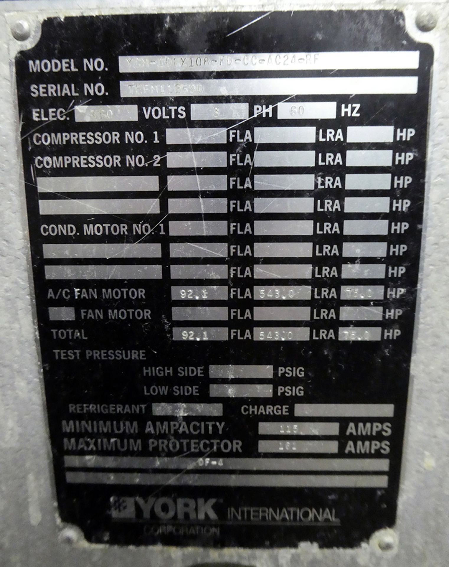 York Model YCM-10FX108-FD-CC-AC-24F Air Handling Unit - Image 7 of 7