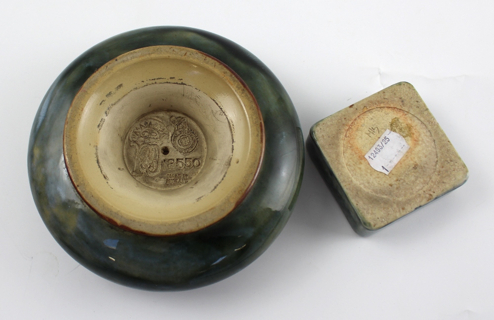 A Royal Doulton green ground abstract circular dish and a Royal Doulton commemorative green ground - Image 2 of 2