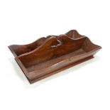 A 19th century walnut cutlery tray with pierced central carrying handle,