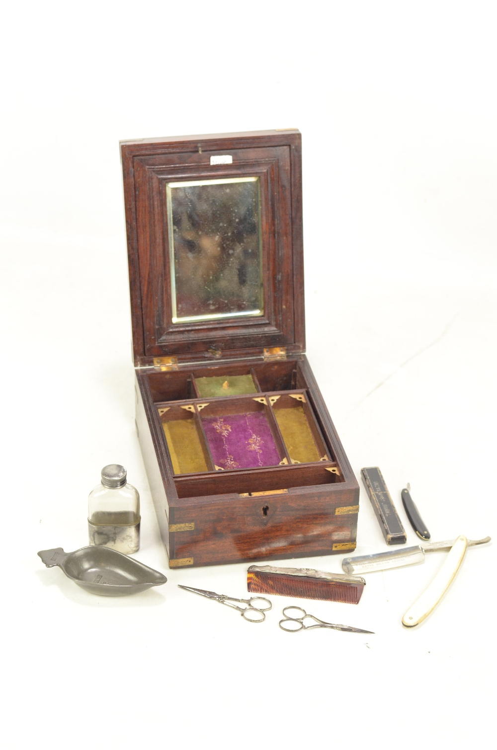 A 19th century teak and brass bound gentleman's travelling box, - Image 3 of 3