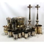 A group of electroplated items including a ewer with inscription 'Saint John's Congregational