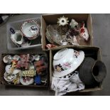 A large group of mixed ceramics including Staffordshire spaniels and other figures (some