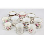 Ten Coalport mugs and loving cups, each with painted decoration and bearing inscriptions,