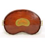 An Edwardian mahogany and inlaid twin handled tray with shaped gallery, length 59cm.