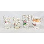 Four Coalport named jugs, one with scallop moulded body,