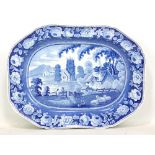 A large early 19th century blue and white transfer decorated pearlware meat platter,