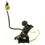 A small bronze figural lamp modelled as a child holding a mirror on square base,