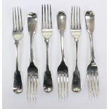 BENJAMIN DAVIS; a set of three William IV hallmarked silver Fiddle pattern dinner forks,