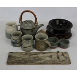 A small group of studio ceramics including teapots, jugs, etc.