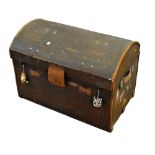 A twin handled canvas travelling trunk with domed top and initialled 'F.V.' to each side, width 80.