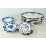Nine 'Willow' pattern and floral decorated meat plates,