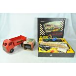 A mixed group of toys and models comprising various Meccano in wooden case,