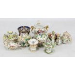 Twelve pieces of Coalport including floral encrusted candle holder, a floral painted inkstand,