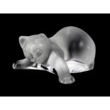 LALIQUE; a modern frosted glass model of a kitten, etched to base 'Lalique R. France', length 7cm.