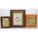 AFTER LOUIS WAIN; a humorous cat cricketing print 'Out', in carved rectangular frame,