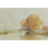 W NOEL JOHNSON (active late 19th/early 20th century); watercolour, 'Autumn on the Isis near Oxford',