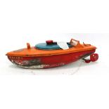 An early to mid-20th century Sutcliffe 'Racer 1' tinplate boat, length 23cm.