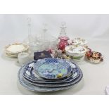 A group of various graduated oval transfer decorated porcelain platters, the largest length 42cm,