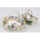 A Coalport floral painted and floral encrusted basket, length 30cm,