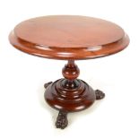 A mid-Victorian miniature mahogany breakfast table with hinged moulded top above ring turned