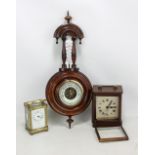 A circa 1900 French brass cased carriage clock with white enamel dial inscribed 'Samuel Leighton,