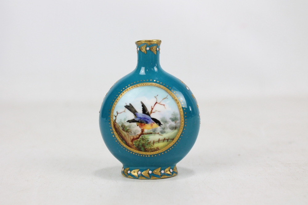 A small Coalport turquoise ground gilt heightened vase decorated with twin circular panels, - Image 2 of 2