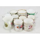 Ten Coalport painted mugs with presentation inscriptions including 'A present from a friend',