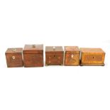 A late George III mahogany and inlaid square sectioned tea caddy having the unusual feature of