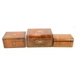 A mid-Victorian walnut and inlaid lidded box of rounded rectangular form, height 15cm, width 30,