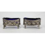 WILLIAM AITKEN; a pair of Victorian hallmarked silver oval open salts with pierced sides,