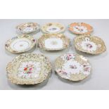Eight Coalport floral painted cabinet plates and dishes,