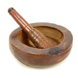 A good late 18th/early 19th century yew wood and fruitwood pestle and mortar,