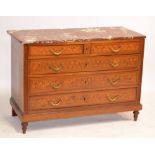 A reproduction Dutch parquetry detailed commode with marble top (af) above two short and three long
