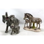 An Italian ceramic figure group of zebra (af) and young stamped Cocchetto (possibly) to base,