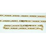 A 9ct yellow gold figaro link chain, length 45cm, and a matching bracelet, combined approx 7.6g.