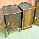 Two Edwardian pot cupboards, one with cornucopia floral inlaid detail,