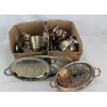 A group of silver plated items including trays, bowls, dishes, etc.