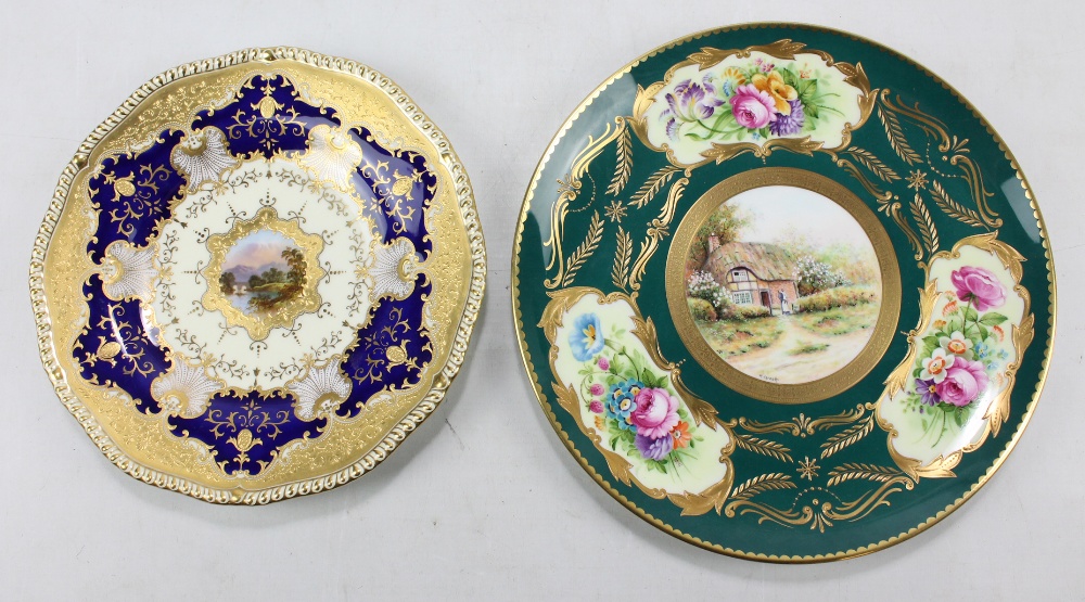 A Coalport hand painted cabinet plate centred with a vignette 'Weir Bridge' within ornate gilt