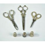 LEVI & SALAMAN; a pair of Victorian hallmarked silver handled thread scissors, length 11cm,