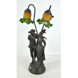 A reproduction spelter figural two light table lamp, height 65cm.