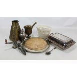 A small group of plated items to include an entree dish, a sugar caster by Roberts & Belk,