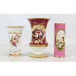 Three Coalport spill vases, the largest with pink/red ground,