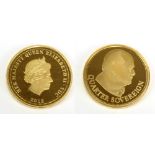 A 2013 Churchill gold quarter sovereign, proof quality, encapsulated and cased with certificate.