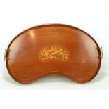 An Edwardian mahogany and inlaid kidney shaped twin handled tray, length 67.5cm.